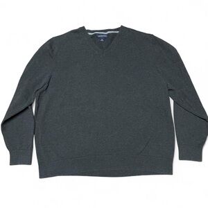 Lands’ End Men’s V-Neck 100% Cotton Sweater Gray XL Business Casual Office